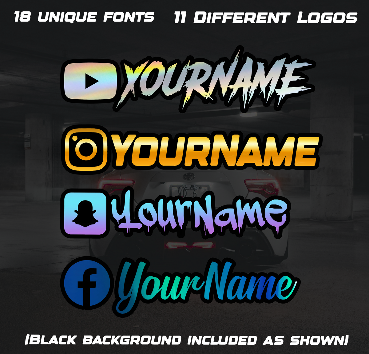 Custom Social Media Decal w/ Black Background
